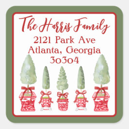 Rood & Wit Chinoiserie Topiary Retouradres Vierkante Sticker