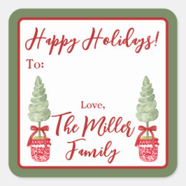 Rood & Wit Chinoiserie Topiary Vakantie Cadeau Vierkante Sticker