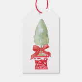 Rood & Wit Chinoiserie Topiary Vakantie Cadeaulabel (Voorkant)
