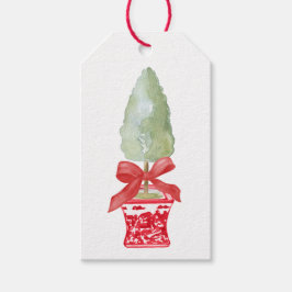 Rood & Wit Chinoiserie Topiary Vakantie Cadeaulabel