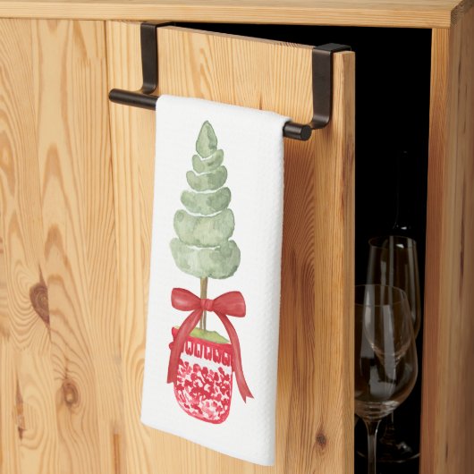 Rood & Wit Chinoiserie Topiary Vakantie Theedoek (Derde Gevouwen)