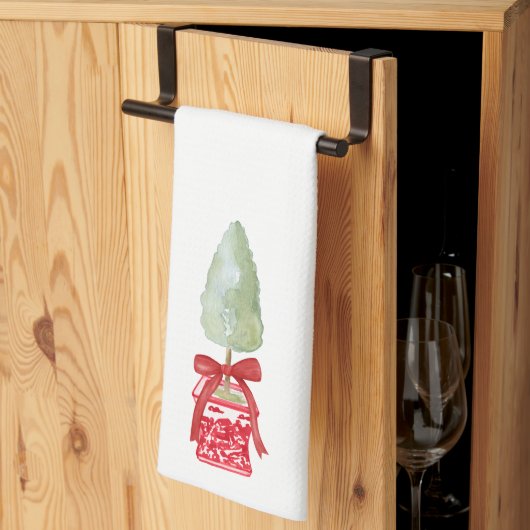 Rood & Wit Chinoiserie Topiary Vakantie Theedoek (Derde Gevouwen)