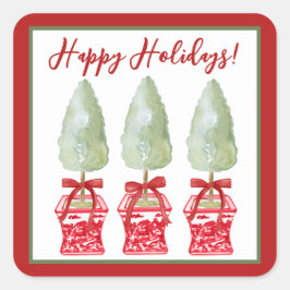 Rood & Wit Chinoiserie Topiary Vakantie Vierkante Sticker