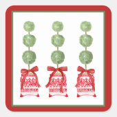 Rood & Wit Chinoiserie Topiary Vakantie Vierkante Sticker (Voorkant)
