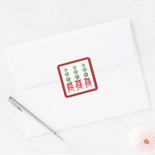 Rood & Wit Chinoiserie Topiary Vakantie Vierkante Sticker (Envelop)