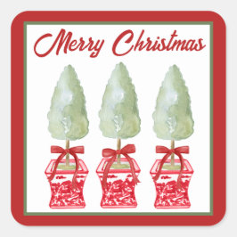 Rood & Wit Chinoiserie Topiary Vakantie Vierkante Sticker