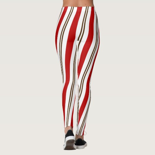 Rood Wit & Chocolade Candy Cane Stripes Kerstmis Leggings (Achterkant)