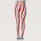 Rood Wit & Chocolade Candy Cane Stripes Kerstmis Leggings (Voorkant)