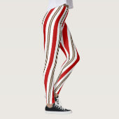 Rood Wit & Chocolade Candy Cane Stripes Kerstmis Leggings (Rechts)