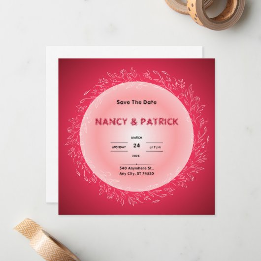 Rood & wit Classic Save the Date Uitnodiging (Voorkant / Achterkant in situ)