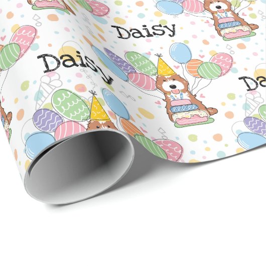 Rood Wit Cockapoo Cavapoo Hond Verjaardag Cadeaupapier (Rol Hoek)