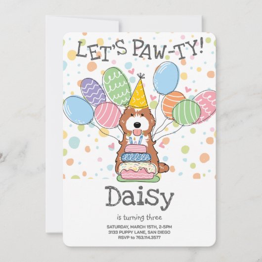 Rood Wit Cockapoo Cavapoo Hond Verjaardagsfeest Kaart (Voorkant)