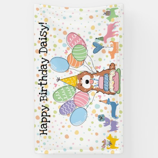 Rood Wit Cockapoo Cavapoo Hond Verjaardagsfeest Spandoek (Verticaal)