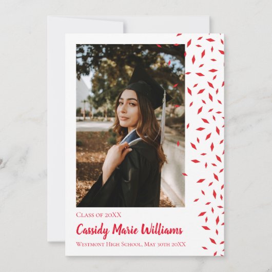 Rood wit Confetti Afstuderen Aankondiging (Voorkant)