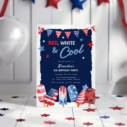 Rood, Wit & Cool 4 juli verjaardag Kaart