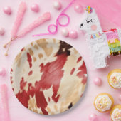 Rood Wit Cream Western Koeienhuid Cowgirl Papieren Bordje (Feest)