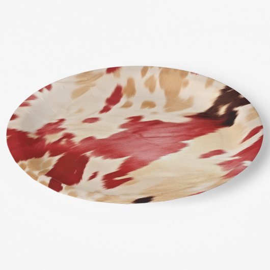 Rood Wit Cream Western Koeienhuid Cowgirl Papieren Bordje (Gekanteld)