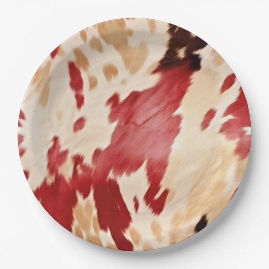 Rood Wit Cream Western Koeienhuid Cowgirl Papieren Bordje (Voorkant)