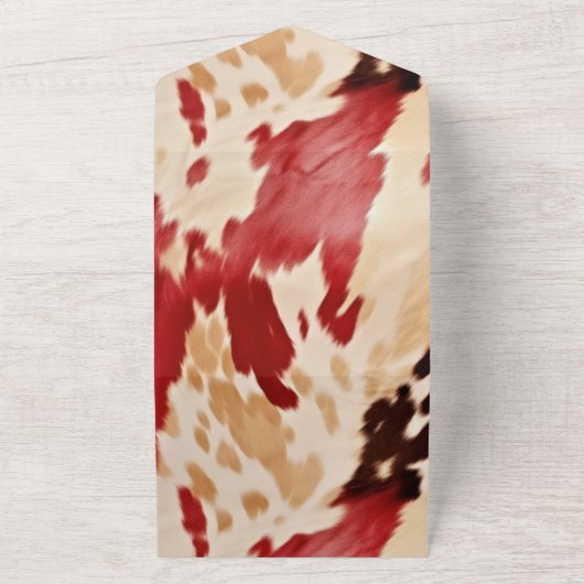 Rood wit crème Western Koeienhuid All In One Uitnodiging (Buitenkant)