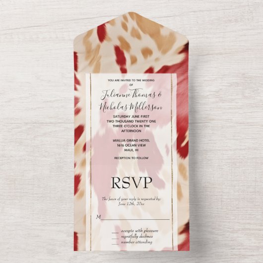 Rood wit crème Western Koeienhuid All In One Uitnodiging (Binnen)