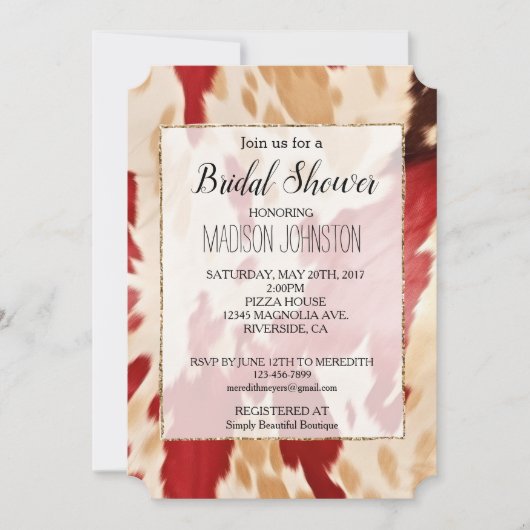 Rood wit crème Western Koeienhuid Kaart (Voorkant)