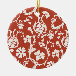 Rood & Wit Damask Bloemen Keramisch Ornament