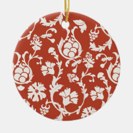 Rood & Wit Damask Bloemen Keramisch Ornament