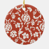 Rood & Wit Damask Bloemen Keramisch Ornament (Achterkant)
