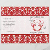Rood, wit Damask Heart Butterfly Wedding Programme (Voorkant)