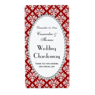  Rood Wit Damask Pearl V Wijnflesetiket Etiket