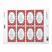  Rood Wit Damask Pearl V Wijnflesetiket Etiket (Full Sheet)