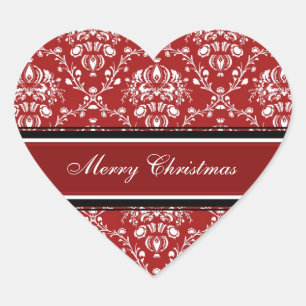 Rood Wit Damast Vrolijk Kerstfeest Stickers
