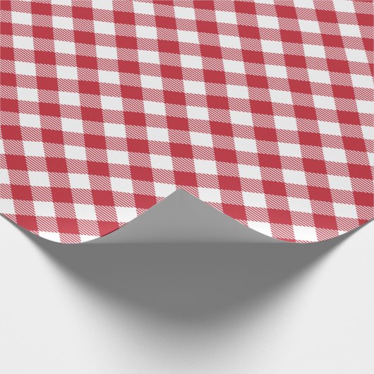 Rood wit diagonaal buffel geruite tartanpatroon cadeaupapier (Hoek)