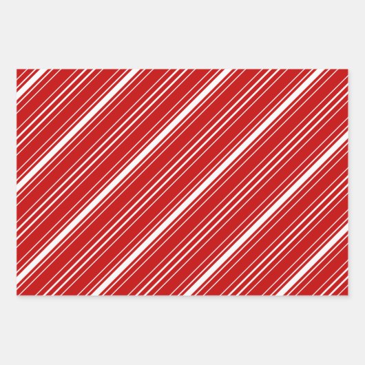 Rood-wit Diagonaal Strepen & Stippen Kerst Inpakpapier Vel (Voorkant)