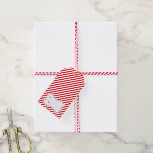 Rood wit diagonale strepen Holiday Gift Label Cadeaulabel (Met Touw)