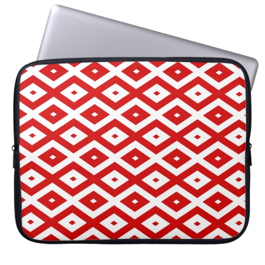 Rood-wit diamantpatroon laptop sleeve (Voorkant)