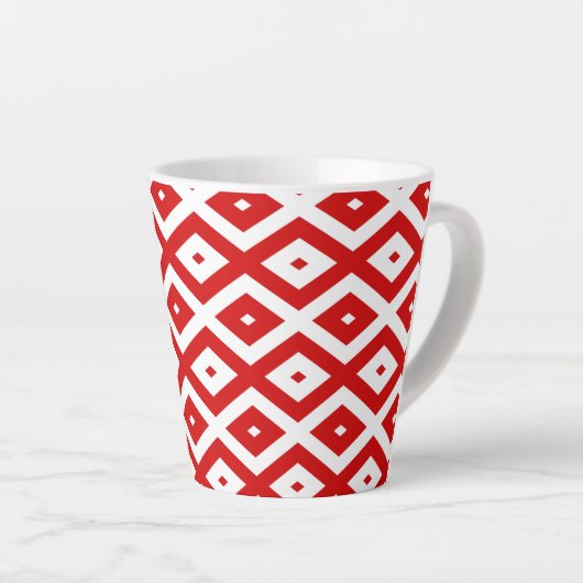Rood-wit diamantpatroon latte mok (Rechterhoek)