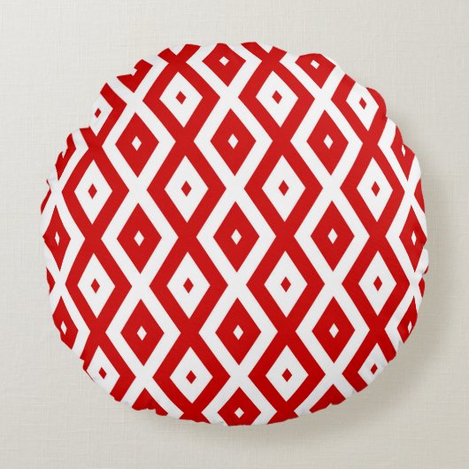 Rood-wit diamantpatroon rond kussen (Voorkant)