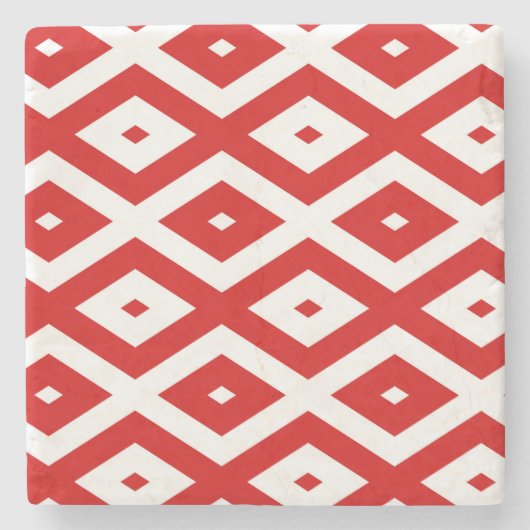 Rood-wit diamantpatroon stenen onderzetter (Voorkant)
