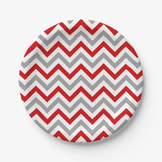 Rood, wit, Dk Grey Large Chevron ZigZag Pattern Papieren Bordje (Voorkant)