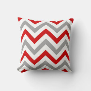 Rood, Wit, Donkergrijs Groot Chevron ZigZag Patroo Kussen