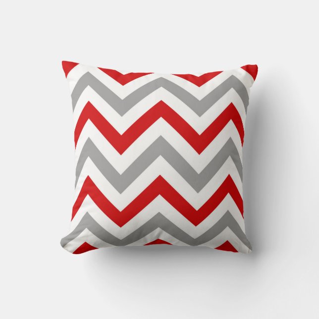 Rood, Wit, Donkergrijs Groot Chevron ZigZag Patroo Kussen (Voorkant)