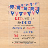 Rood, wit & due! 4 juli Baby shower Acryl Uitnodigingen (Voorkant)