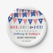 Rood, wit & due! 4 juli Baby shower Papieren Bordje (Voorkant)