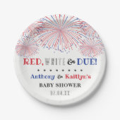 Rood, wit & due! 4 juli Baby shower Papieren Bordje (Voorkant)