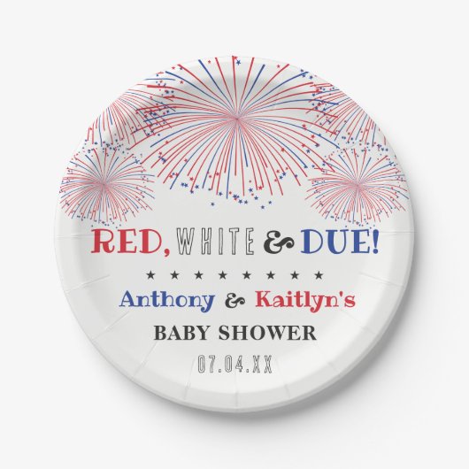 Rood, wit & due! 4 juli Baby shower Papieren Bordje (Voorkant)