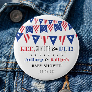 Rood, wit & due! 4 juli Baby shower Ronde Button 5,7 Cm