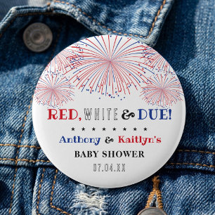 Rood, wit & due! 4 juli Baby shower Ronde Button 5,7 Cm