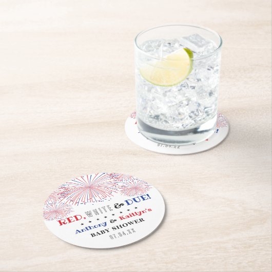 Rood, wit & due! 4 juli Baby shower Ronde Kartonnen Onderzetter (Insitu)