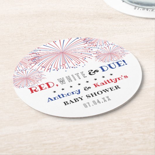 Rood, wit & due! 4 juli Baby shower Ronde Kartonnen Onderzetter (Gebogen)